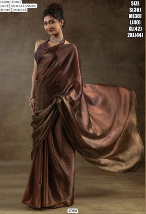 Plain Ready To Wear Party Style Satin Silk Saree With Un-Stitched Blouse