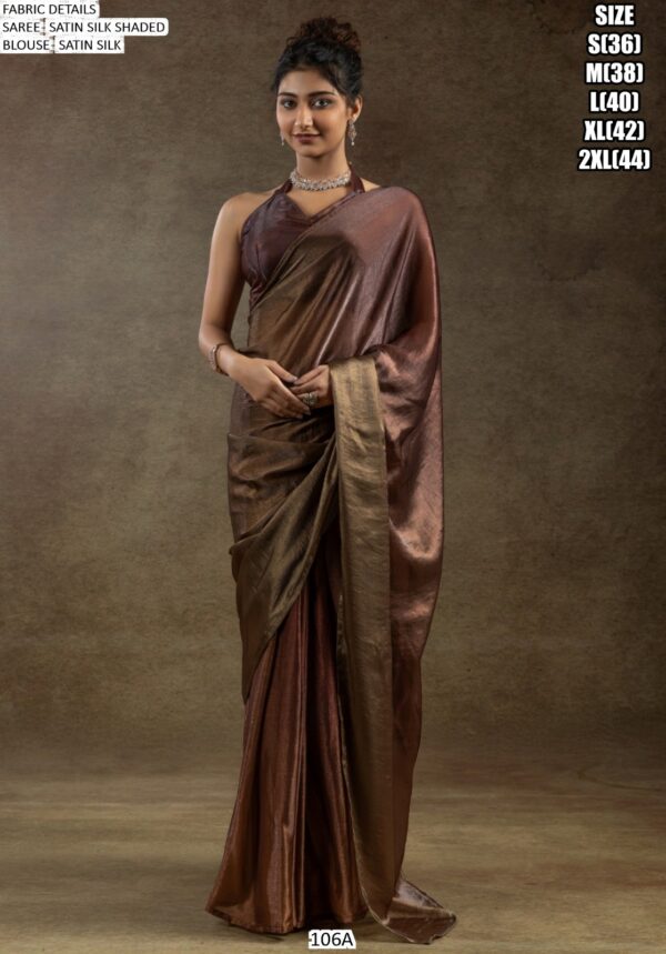 Plain Ready To Wear Party Style Satin Silk Saree With Un-Stitched Blouse