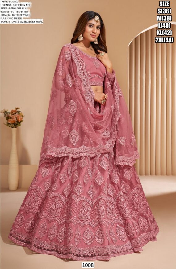 Elegant Butterfly Net Stone And Embroidered Wedding Bridal Lehenga Choli
