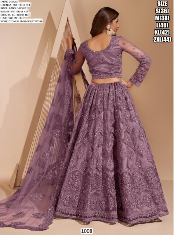 Elegant Butterfly Net Stone And Embroidered Wedding Bridal Lehenga Choli