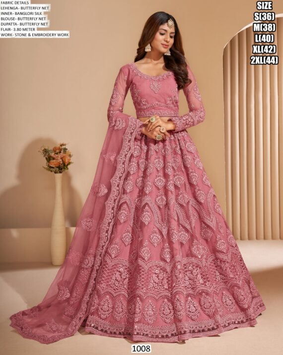 Elegant Butterfly Net Stone And Embroidered Wedding Bridal Lehenga Choli