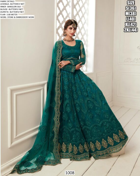 Elegant Butterfly Net Stone And Embroidered Wedding Bridal Lehenga Choli