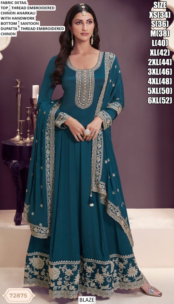 Thread Embroidered Chinon Anarkali Gown Collection For Wedding, Events Etc...