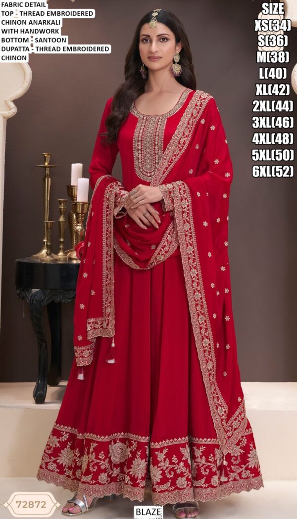 Thread Embroidered Chinon Anarkali Gown Collection For Wedding, Events Etc...