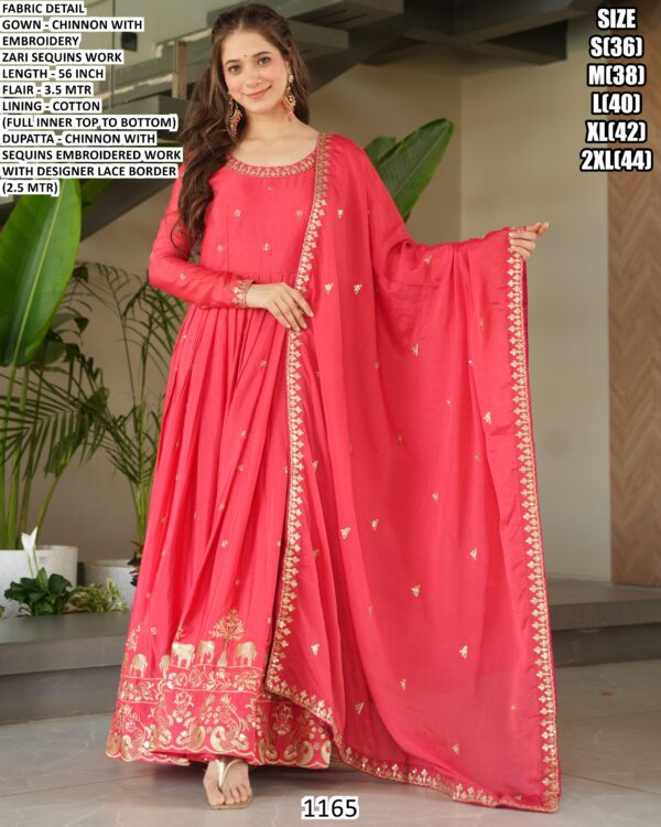 Golden Embroidery Worked Chinon Readymade Gowns In Gorgeous Two Colours!