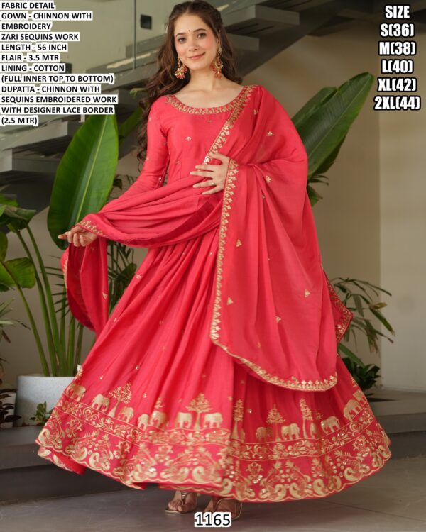 Golden Embroidery Worked Chinon Readymade Gowns In Gorgeous Two Colours!