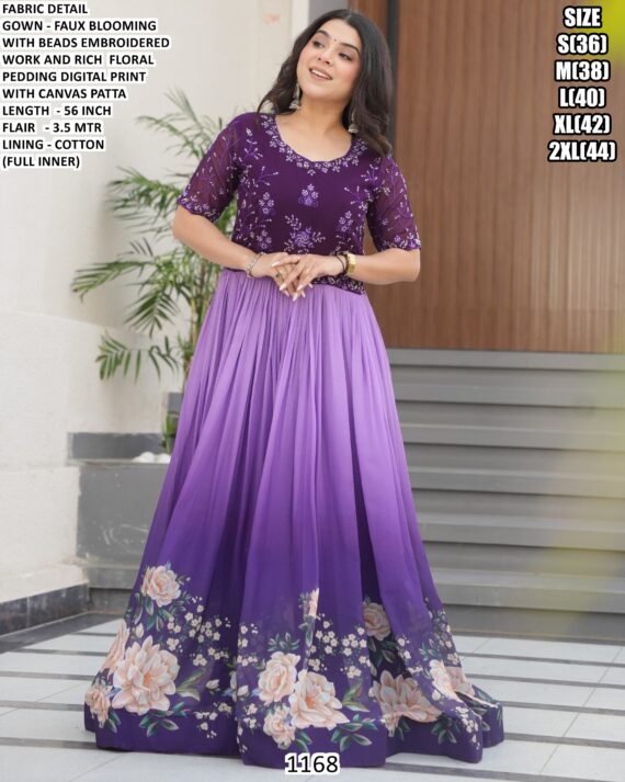 Digital Printed Flower Designer Faux Blooming Gowns – Available In Two Colours!