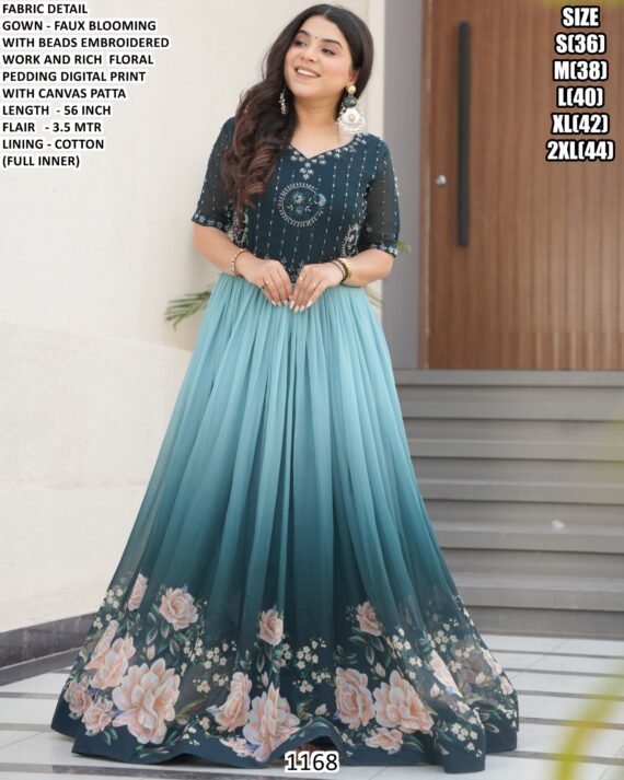 Digital Printed Flower Designer Faux Blooming Gowns – Available In Two Colours!