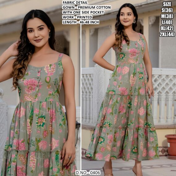 New Arrival : Floral Printed Readymade Gown Collection In Cotton