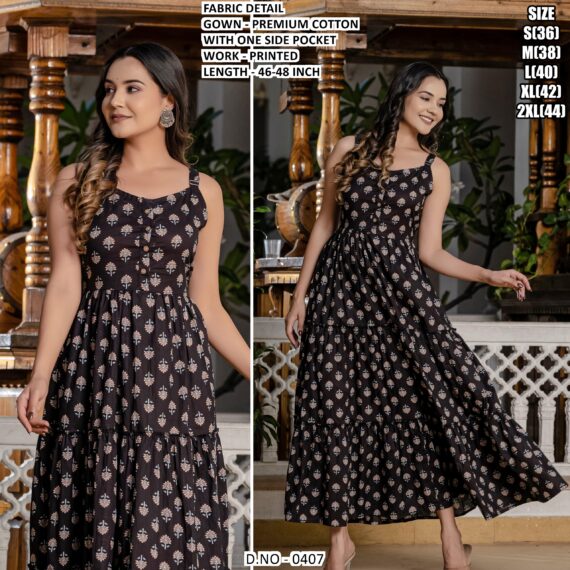 New Arrival : Floral Printed Readymade Gown Collection In Cotton