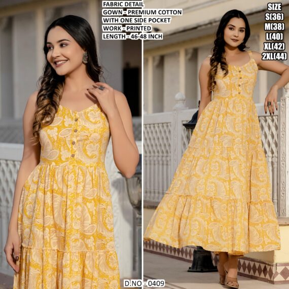 New Arrival : Floral Printed Readymade Gown Collection In Cotton