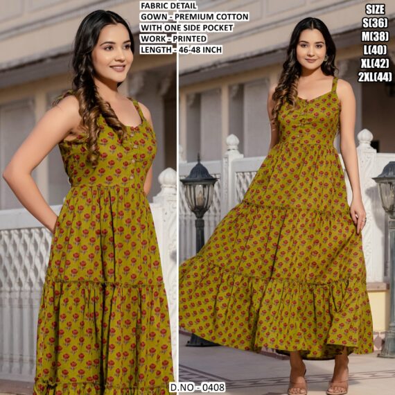 New Arrival : Floral Printed Readymade Gown Collection In Cotton