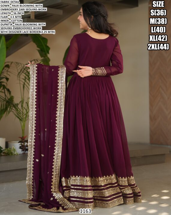 Buy This Beautiful Faux Blooming Partywear Gown With Zari Sequins Embroidered Border Online