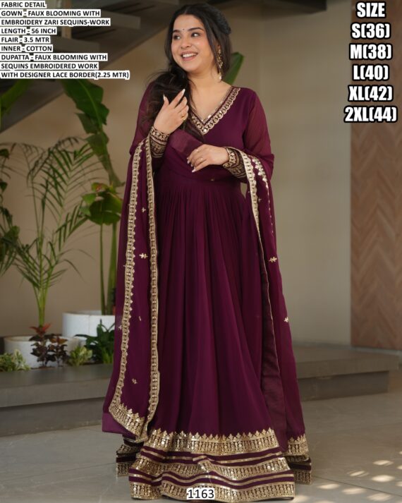 Buy This Beautiful Faux Blooming Partywear Gown With Zari Sequins Embroidered Border Online