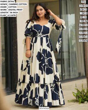 Cambric Cotton Multi Colours Of Beach Wear Readymade Printed Gown