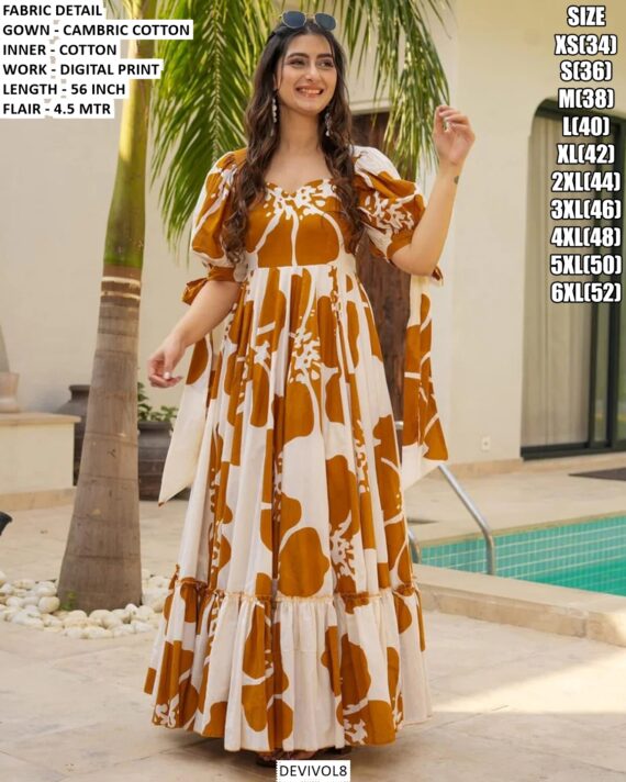 Cambric Cotton Multi Colours Of Beach Wear Readymade Printed Gown