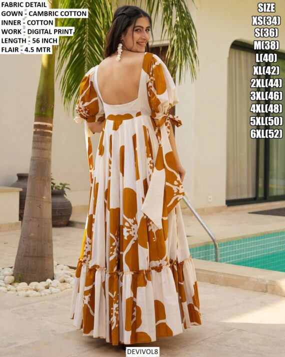 Cambric Cotton Multi Colours Of Beach Wear Readymade Printed Gown