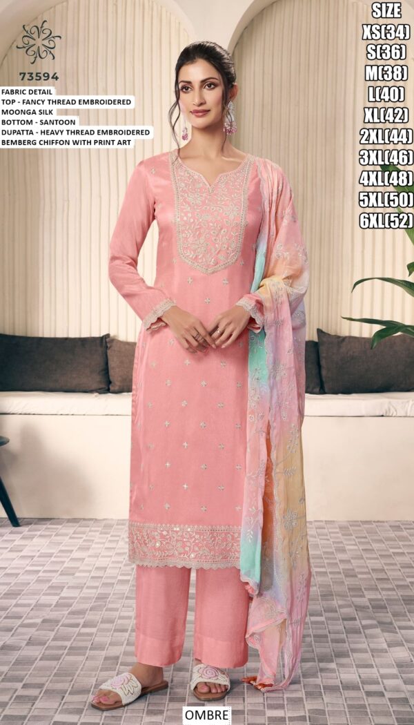 Colourful Moonga Silk Thread Embroidered Festive Style Salwar Suits