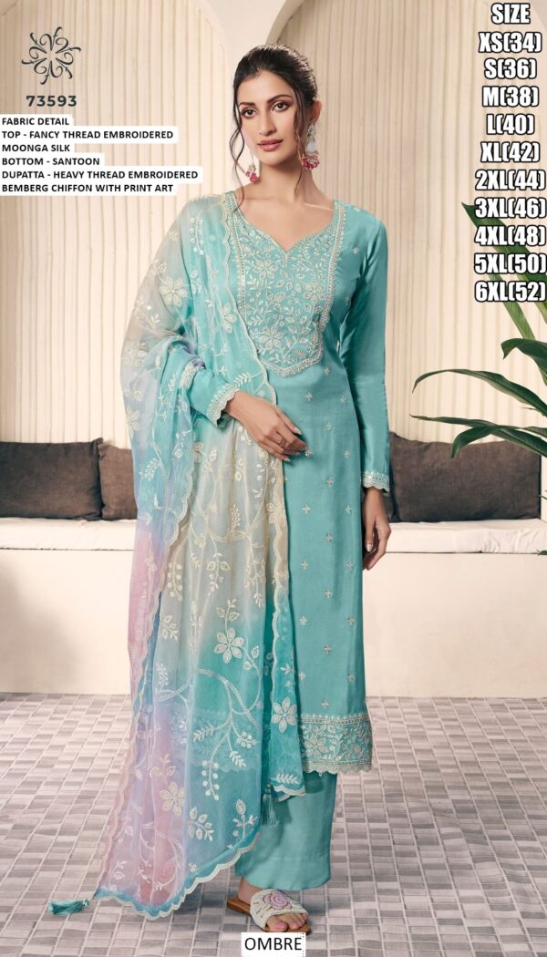 Colourful Moonga Silk Thread Embroidered Festive Style Salwar Suits