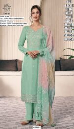 Colourful Moonga Silk Thread Embroidered Festive Style Salwar Suits