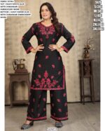 Women's Rayon Slub Straight Cut Chikankari Embroidered Kurti With Pant