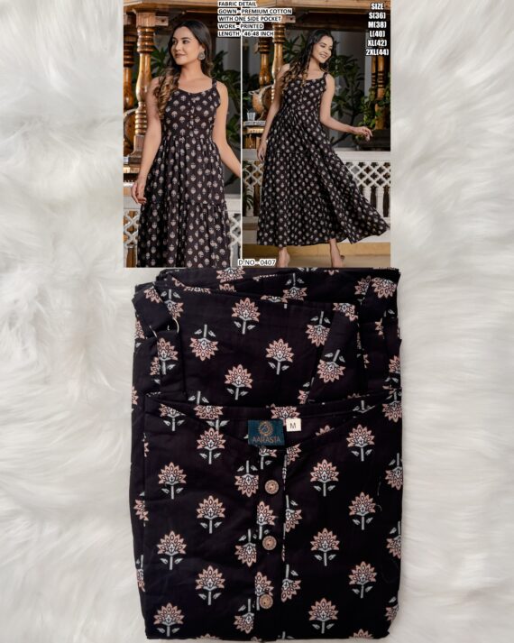 New Arrival : Floral Printed Readymade Gown Collection In Cotton