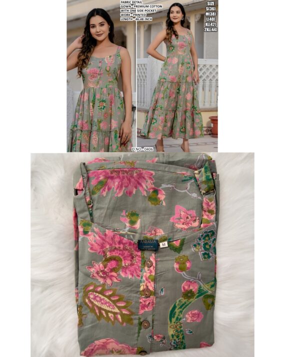 New Arrival : Floral Printed Readymade Gown Collection In Cotton