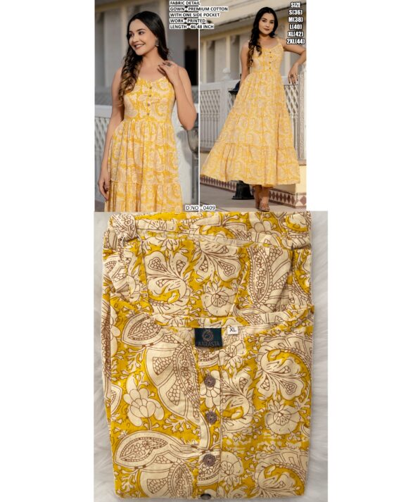 New Arrival : Floral Printed Readymade Gown Collection In Cotton
