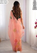 Beautiful Marine Organisms Designer Partywear Un-Stitched Peach Organza Saree