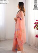 Beautiful Marine Organisms Designer Partywear Un-Stitched Peach Organza Saree
