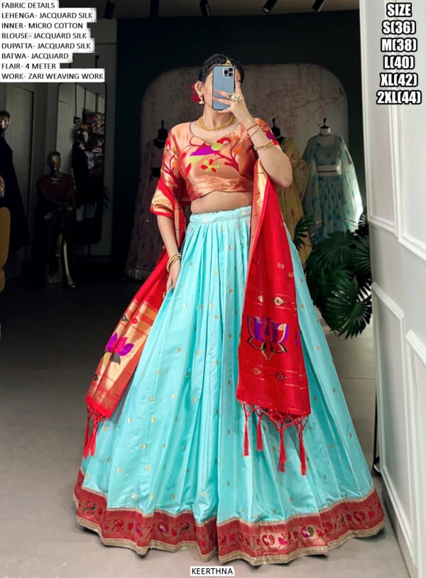 Traditional Jacquard Silk Weaving Worked Paithani Lehenga Choli