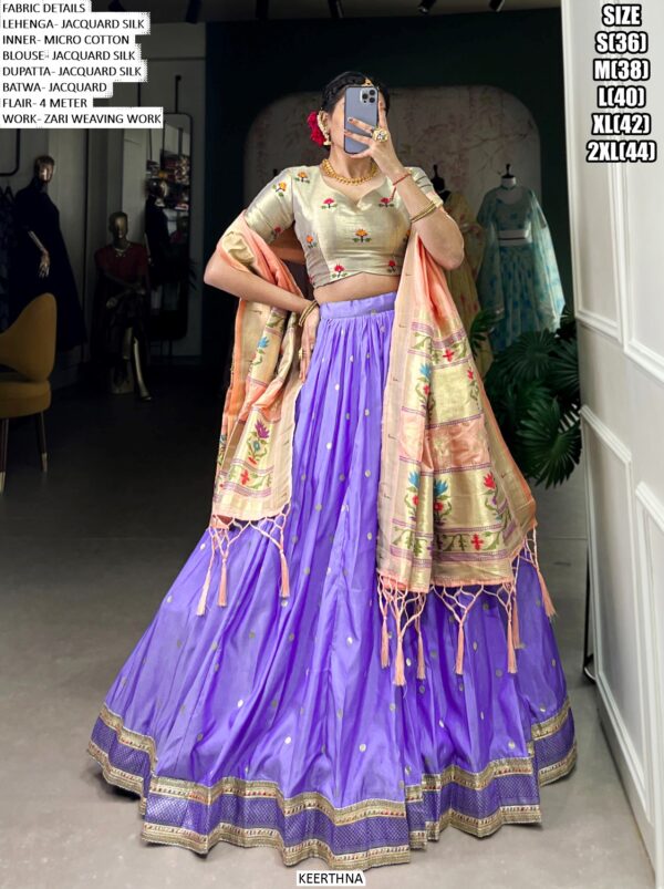 Traditional Jacquard Silk Weaving Worked Paithani Lehenga Choli