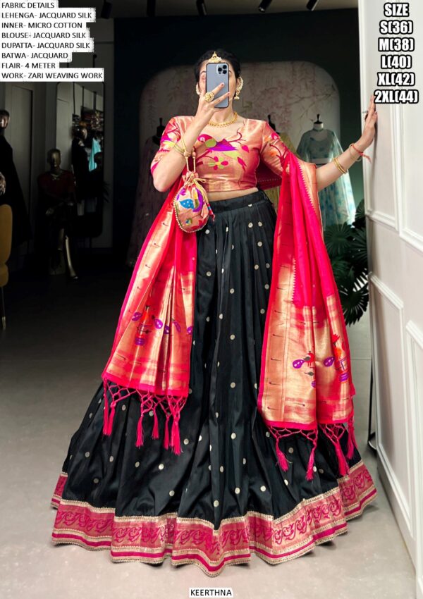 Traditional Jacquard Silk Weaving Worked Paithani Lehenga Choli