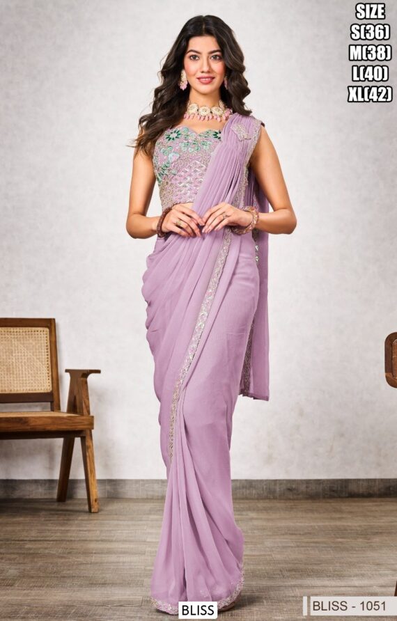 "Glam Up In Style: Attractive Shimmer Georgette Ready To Wear Saree With Designer Blouse"
