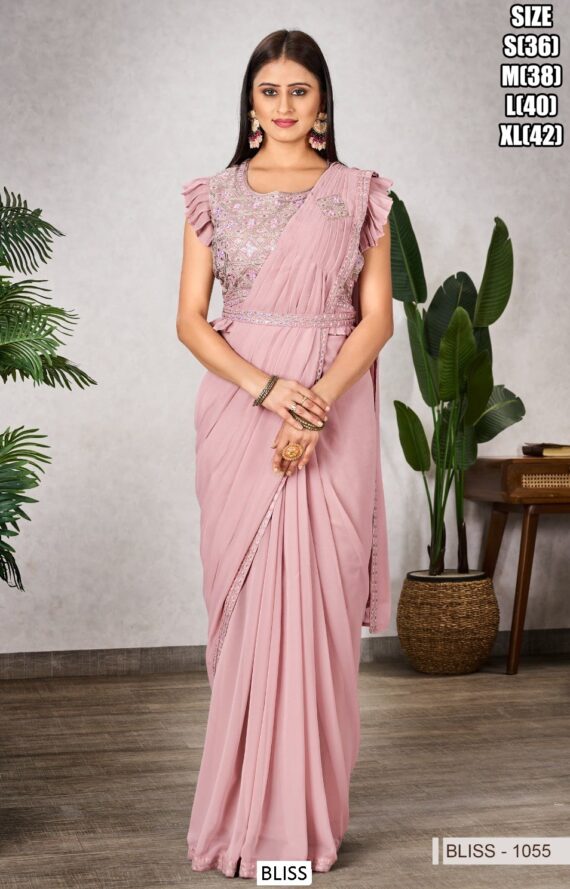 "Glam Up In Style: Attractive Shimmer Georgette Ready To Wear Saree With Designer Blouse"