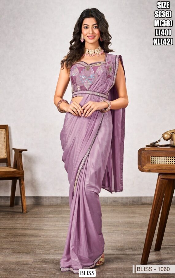 "Glam Up In Style: Attractive Shimmer Georgette Ready To Wear Saree With Designer Blouse"