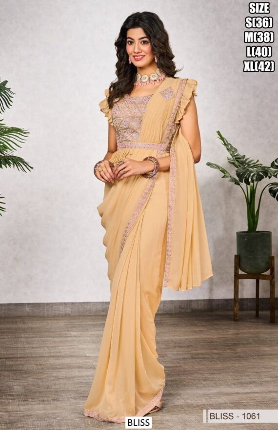 "Glam Up In Style: Attractive Shimmer Georgette Ready To Wear Saree With Designer Blouse"