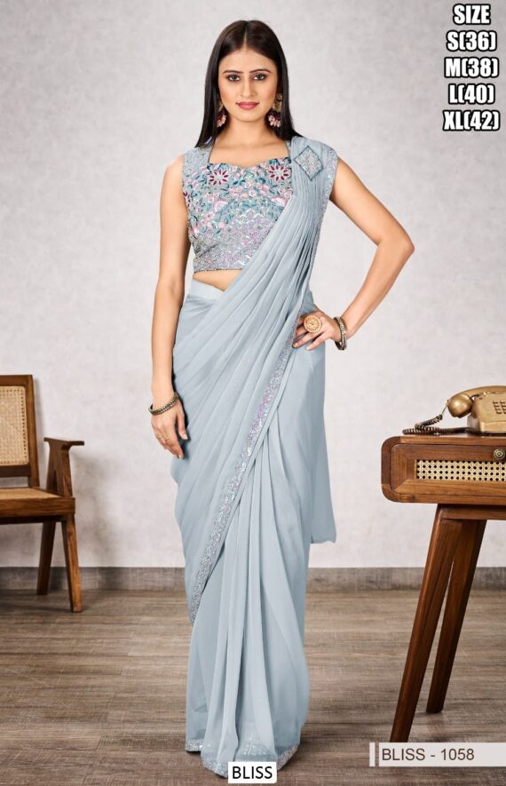 "Glam Up In Style: Attractive Shimmer Georgette Ready To Wear Saree With Designer Blouse"