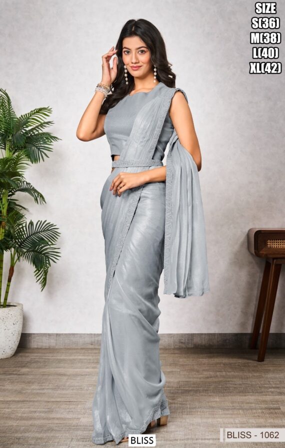 "Glam Up In Style: Attractive Shimmer Georgette Ready To Wear Saree With Designer Blouse"