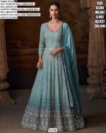 Graceful Embroidery Premium Real Chinon Silk Long Anarkali Gowns For Weddings