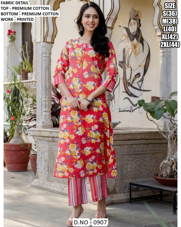 Beautiful Floral Motifs Cotton Kurtis Paired With Stylish Multicolour Striped Pants For This Summer!