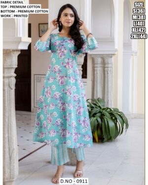 Beautiful Floral Motifs Cotton Kurtis Paired With Stylish Multicolour Striped Pants For This Summer!