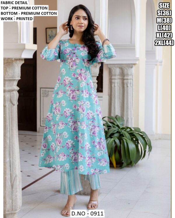 Beautiful Floral Motifs Cotton Kurtis Paired With Stylish Multicolour Striped Pants For This Summer!