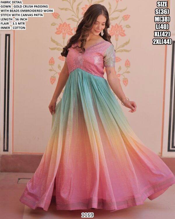 Gold Crush Padding With Beads Embroidered Readymade Ombre Gown Collection