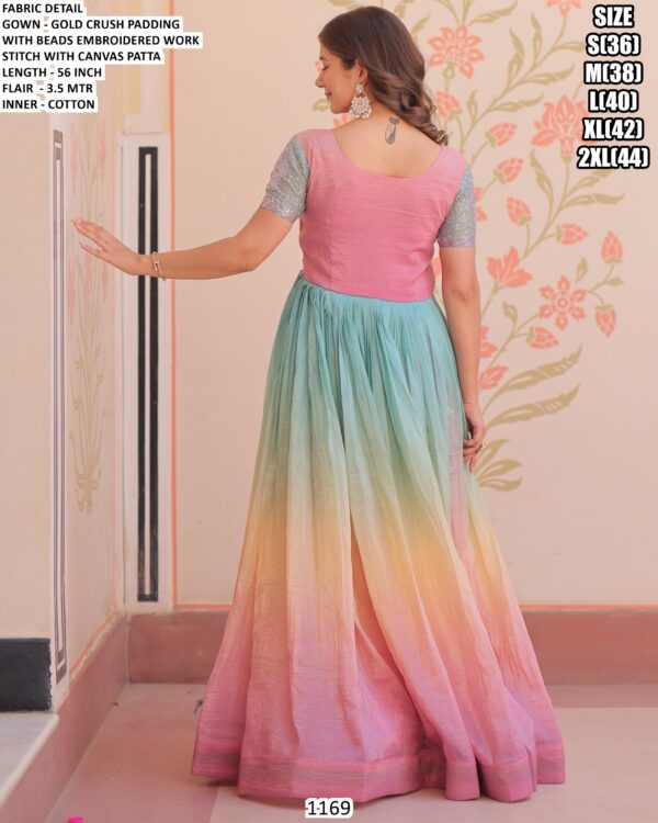Gold Crush Padding With Beads Embroidered Readymade Ombre Gown Collection