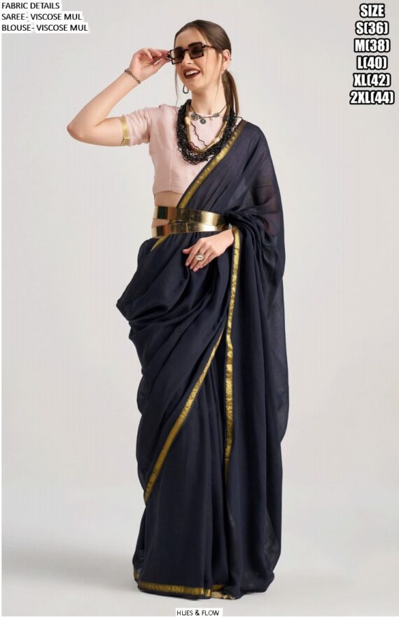 Presenting Partywear Viscose Mul Plain Saree With Un-Stitched Blouse