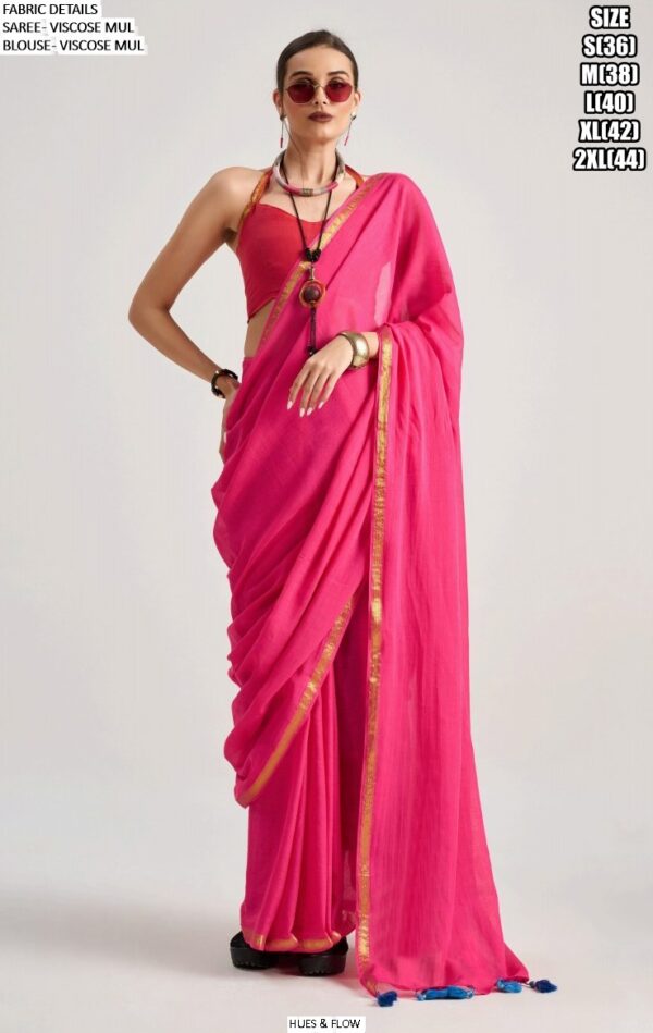 Presenting Partywear Viscose Mul Plain Saree With Un-Stitched Blouse