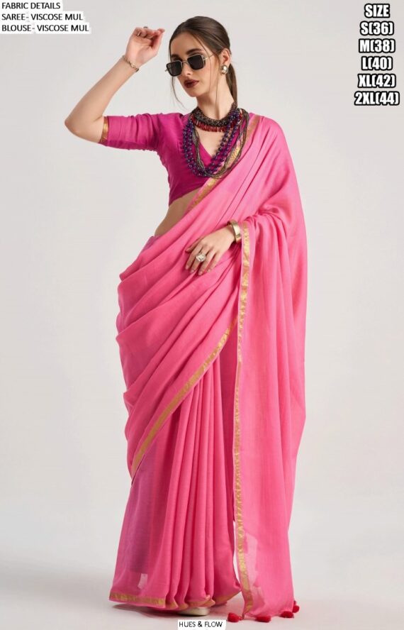 Presenting Partywear Viscose Mul Plain Saree With Un-Stitched Blouse
