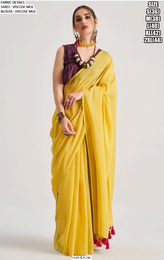 Presenting Partywear Viscose Mul Plain Saree With Un-Stitched Blouse