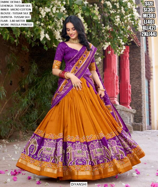 Steal Everyone’s Heart And Attention By Wearing This Amazing Tussar Silk Patola Printed Lehenga Choli